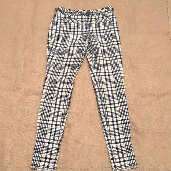 Cue Pants - CUE Size 8 Belted Check Winter Pants Black and Yellow